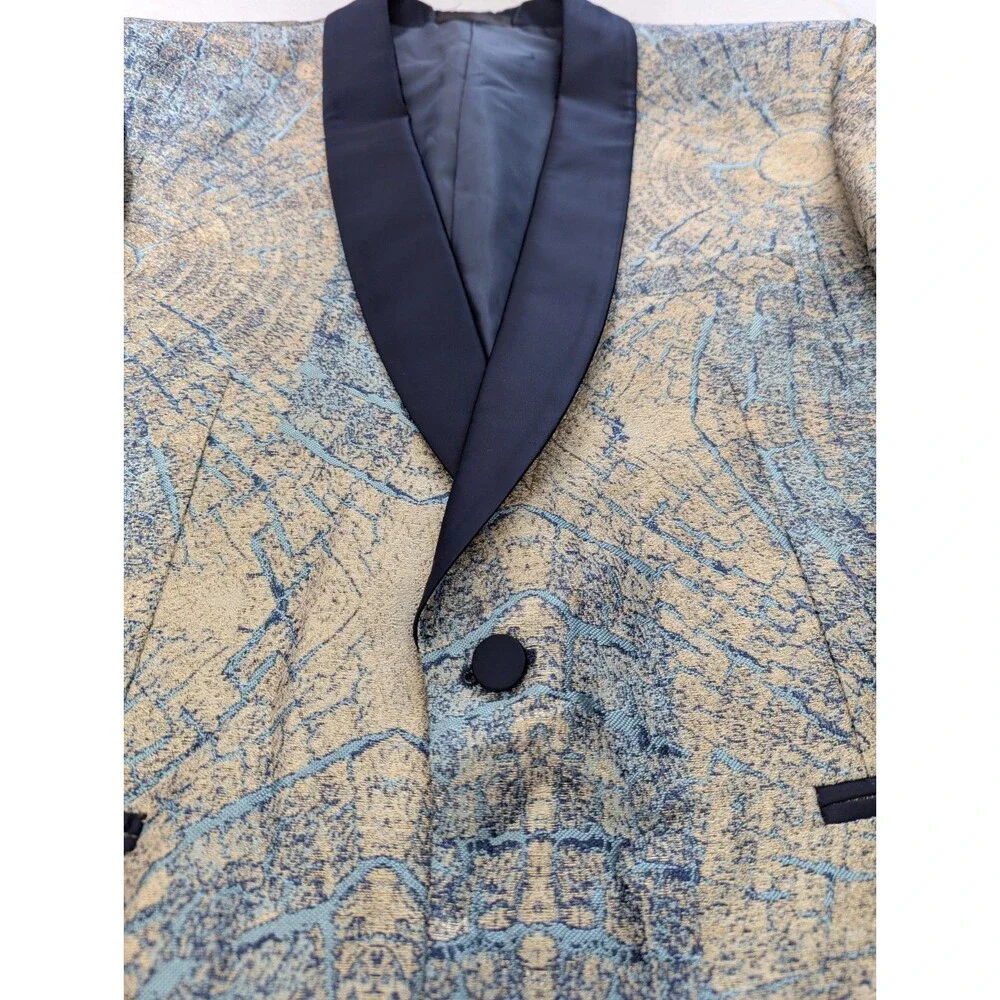 Bespoke TAZIO uomo 48R Sport Coat Blazer Exclusive Modern Fit Blue & Cream White